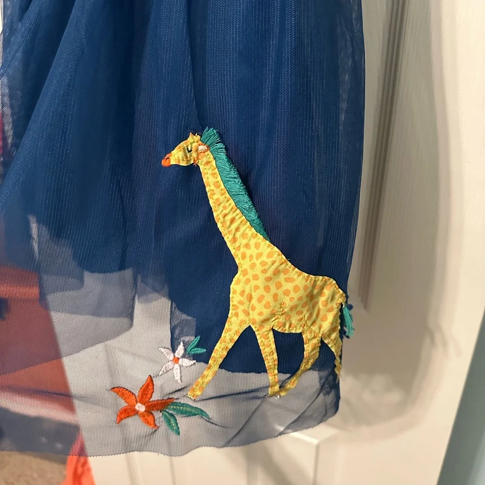 Mini Boden Blue Striped Appliqué Dress with Tulle Skirt - Picture 4 of 7